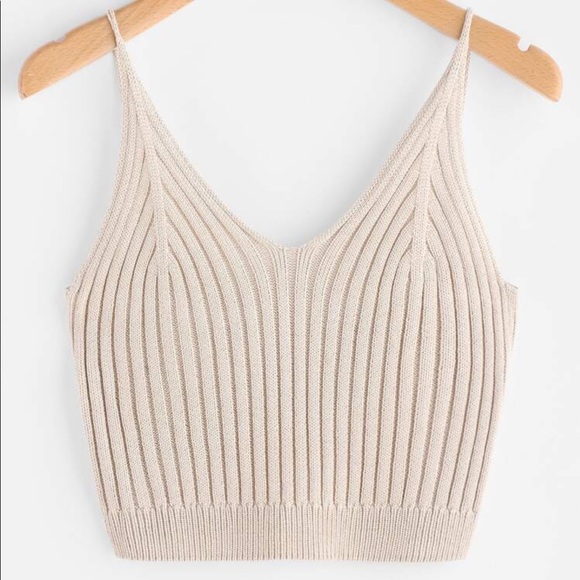 Affordable Fashion Finds Tops - Beige ribbed cropped cami top